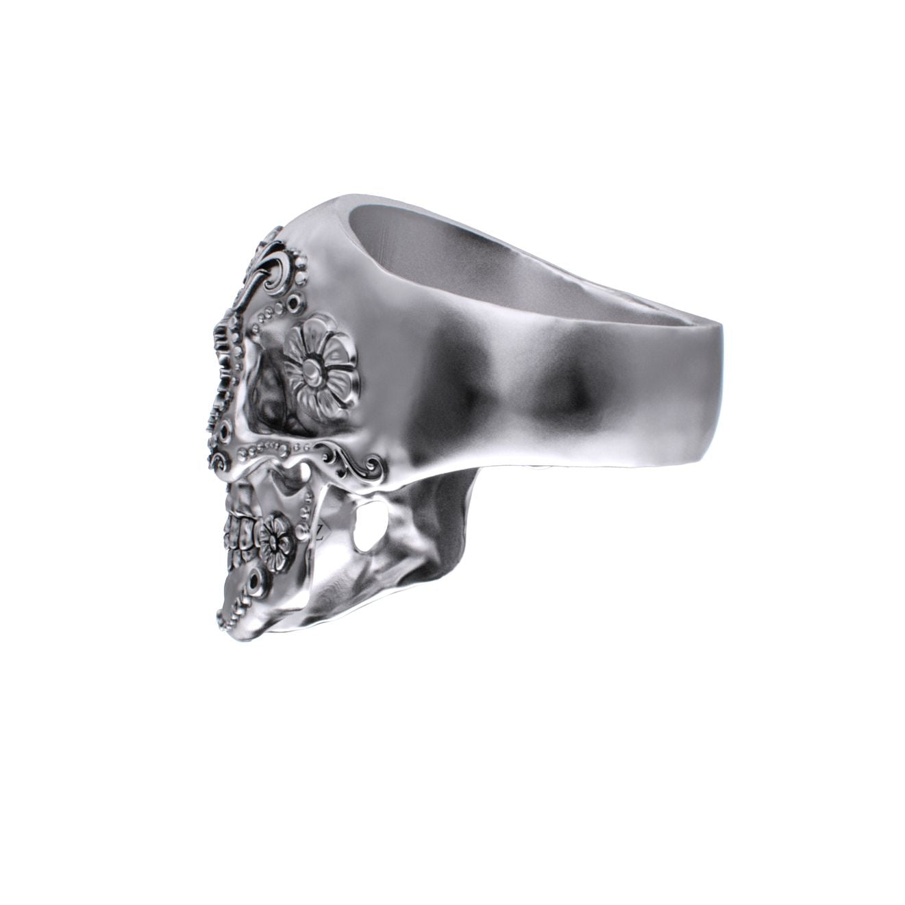 925 Silver Sugar Skull Ring - Small - Mexican Day of the Dead Floral Skull Jewellery