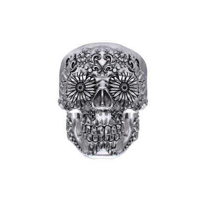 925 Silver Sugar Skull Ring - Small - Mexican Day of the Dead Floral Skull Jewellery