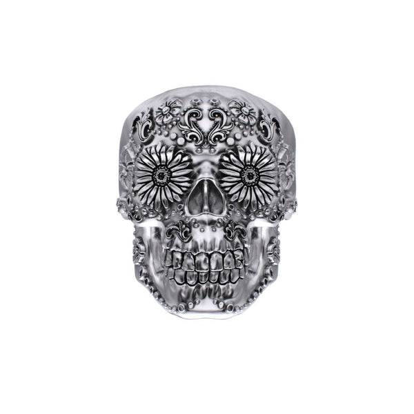 925 Silver Sugar Skull Ring - Small - Mexican Day of the Dead Floral Skull Jewellery - BeckonJewel