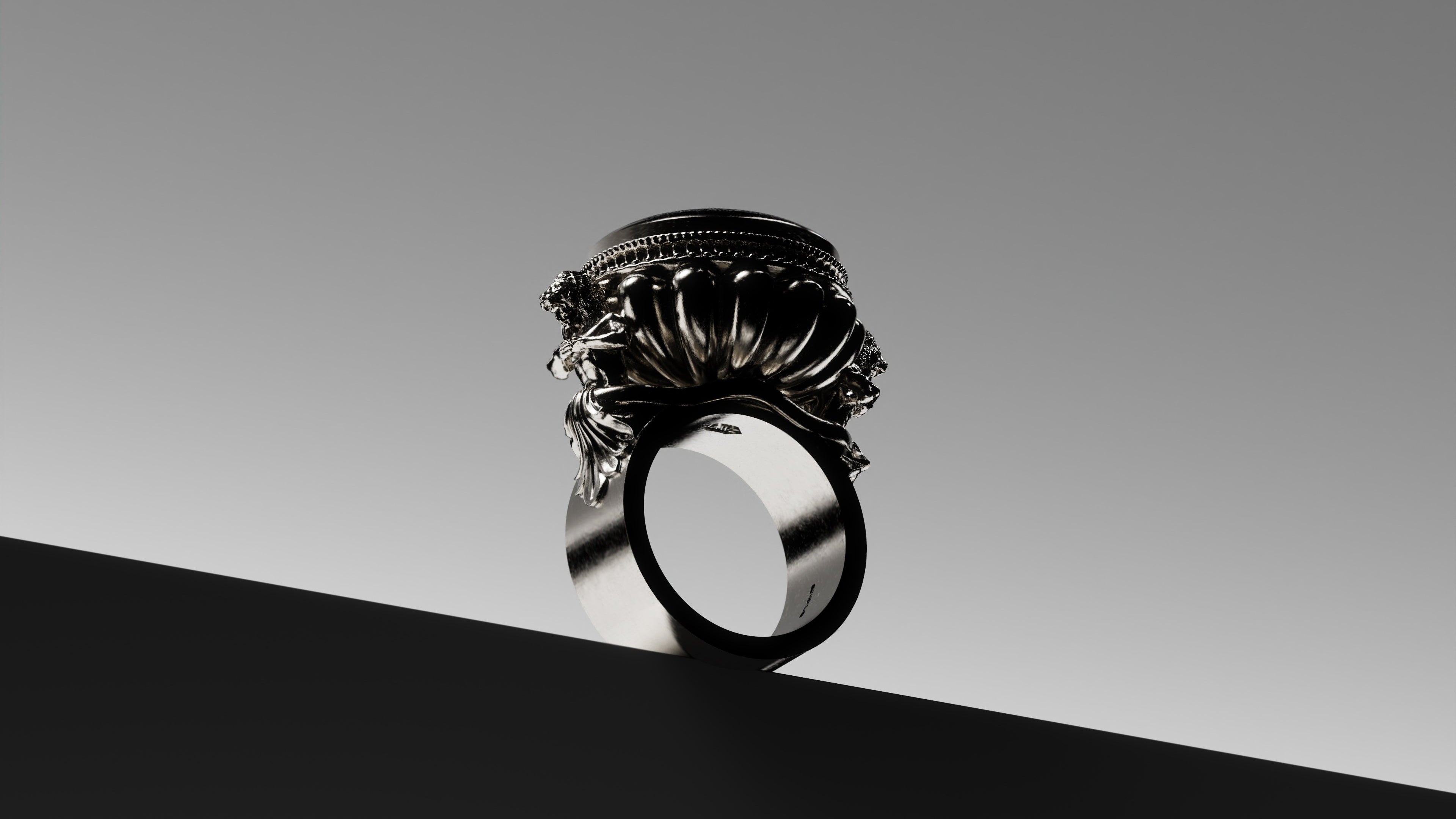 Striking image of a mythology style Hercules statue ring