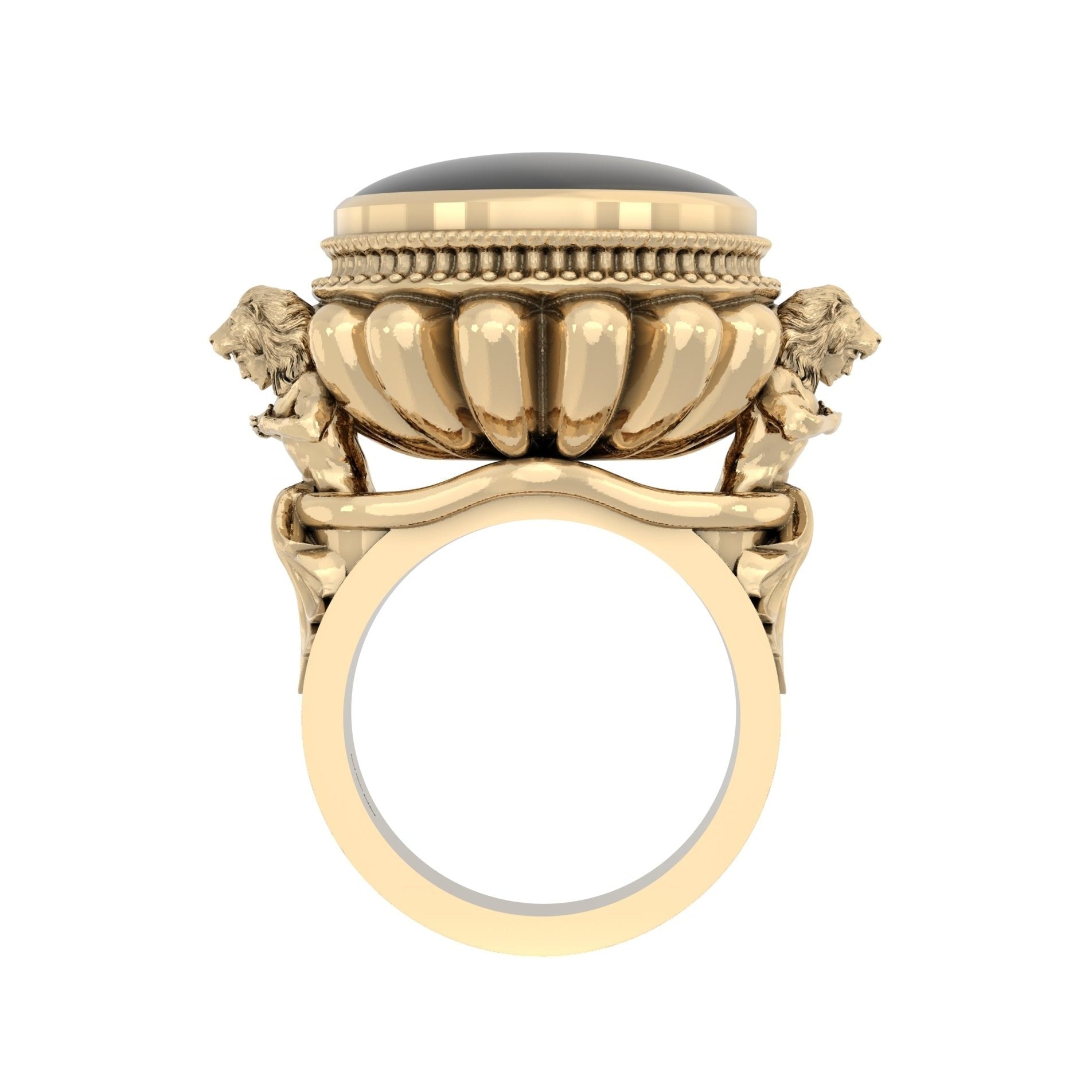Front View of the Herculean Ring in 9ct Gold with Onyx – Regal Strength and Sculptural Detail – BeckonJewel

