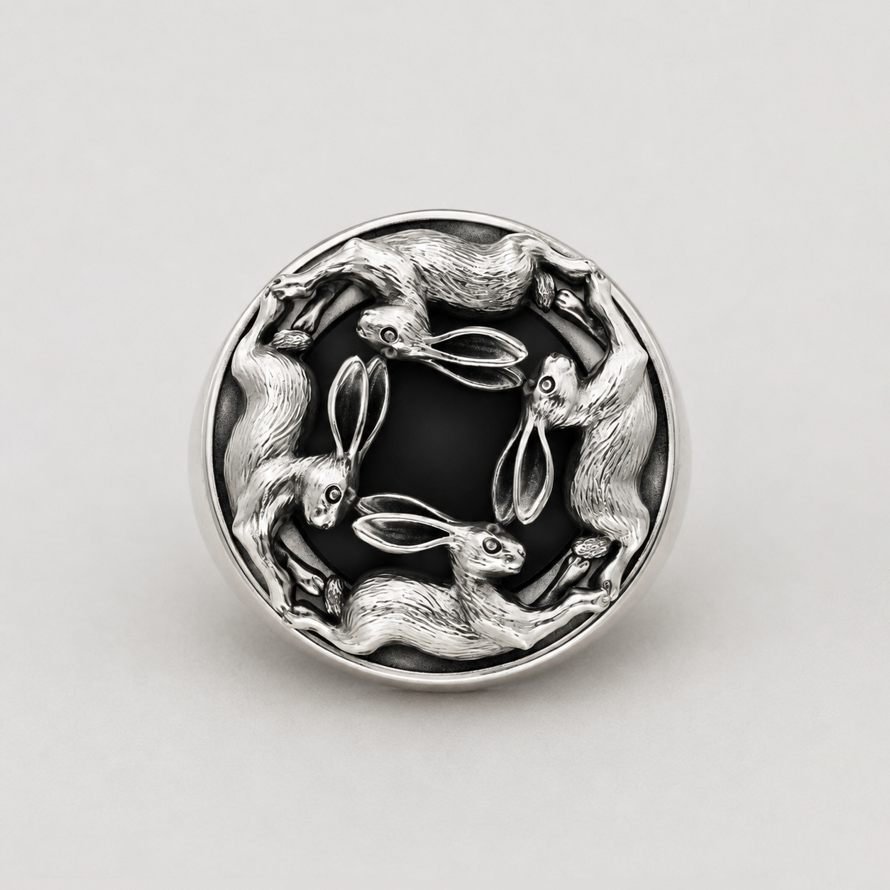 Running Rabbits Spining Ring – Handcrafted Sterling Silver