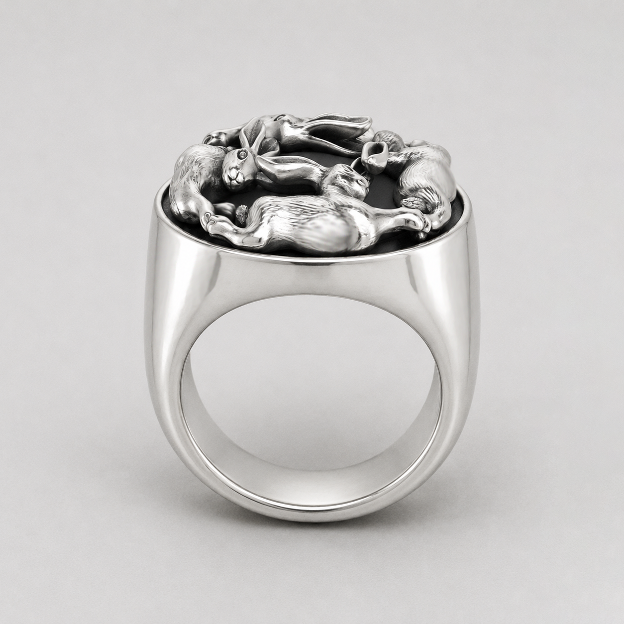 Running Rabbits Spining Ring – Handcrafted Sterling Silver