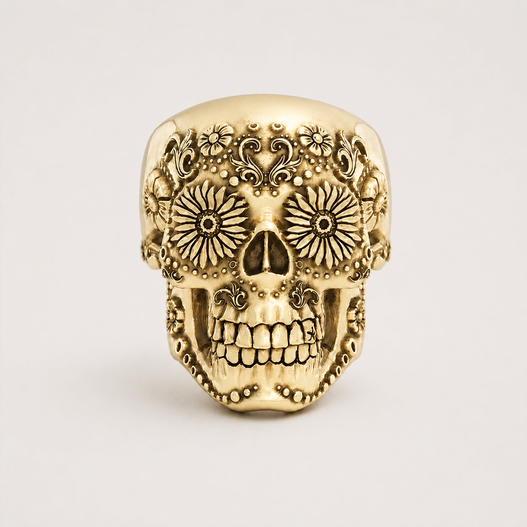 Small Sugar Skull Ring – Handcrafted 9ct Yellow Gold