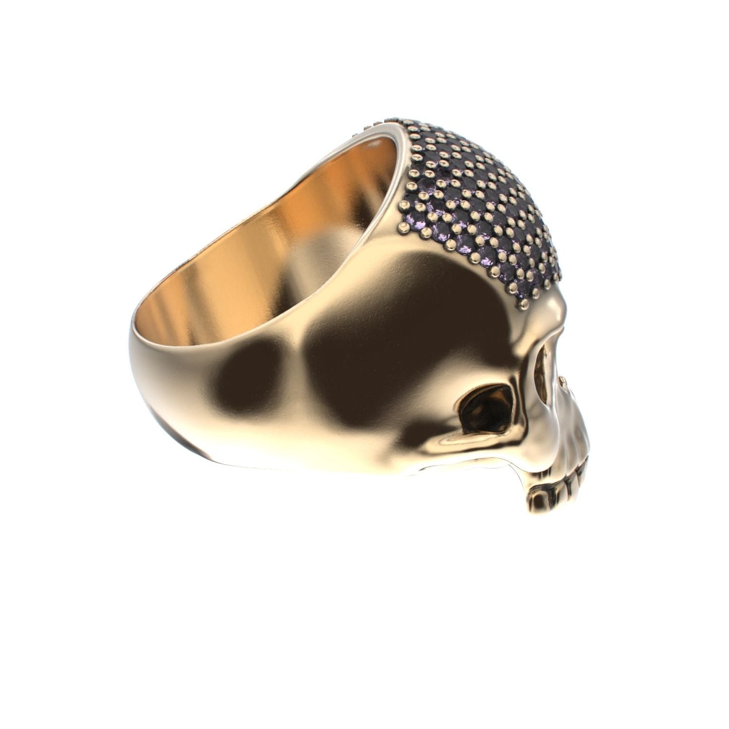 Antrax Pavè Skull Ring - Amethyst - 9ct Gold - BeckonJewel