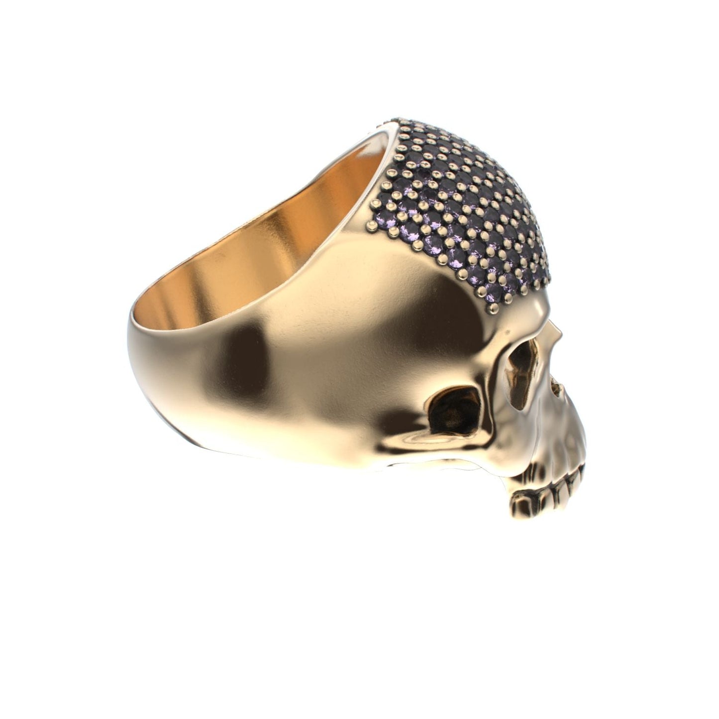 Antrax Pavè Skull Ring - Amethyst - 9ct Gold - BeckonJewel