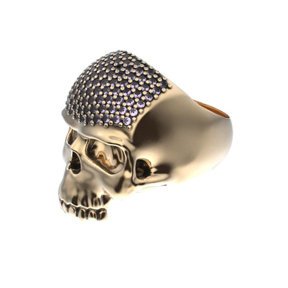 Antrax Pavè Skull Ring - Amethyst - 9ct Gold - BeckonJewel