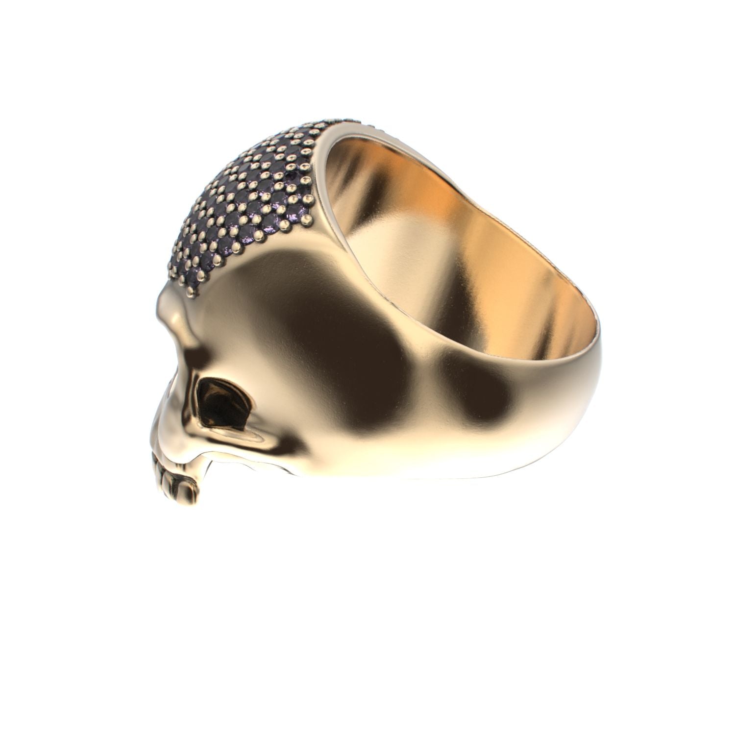 Antrax Pavè Skull Ring - Amethyst - 9ct Gold - BeckonJewel