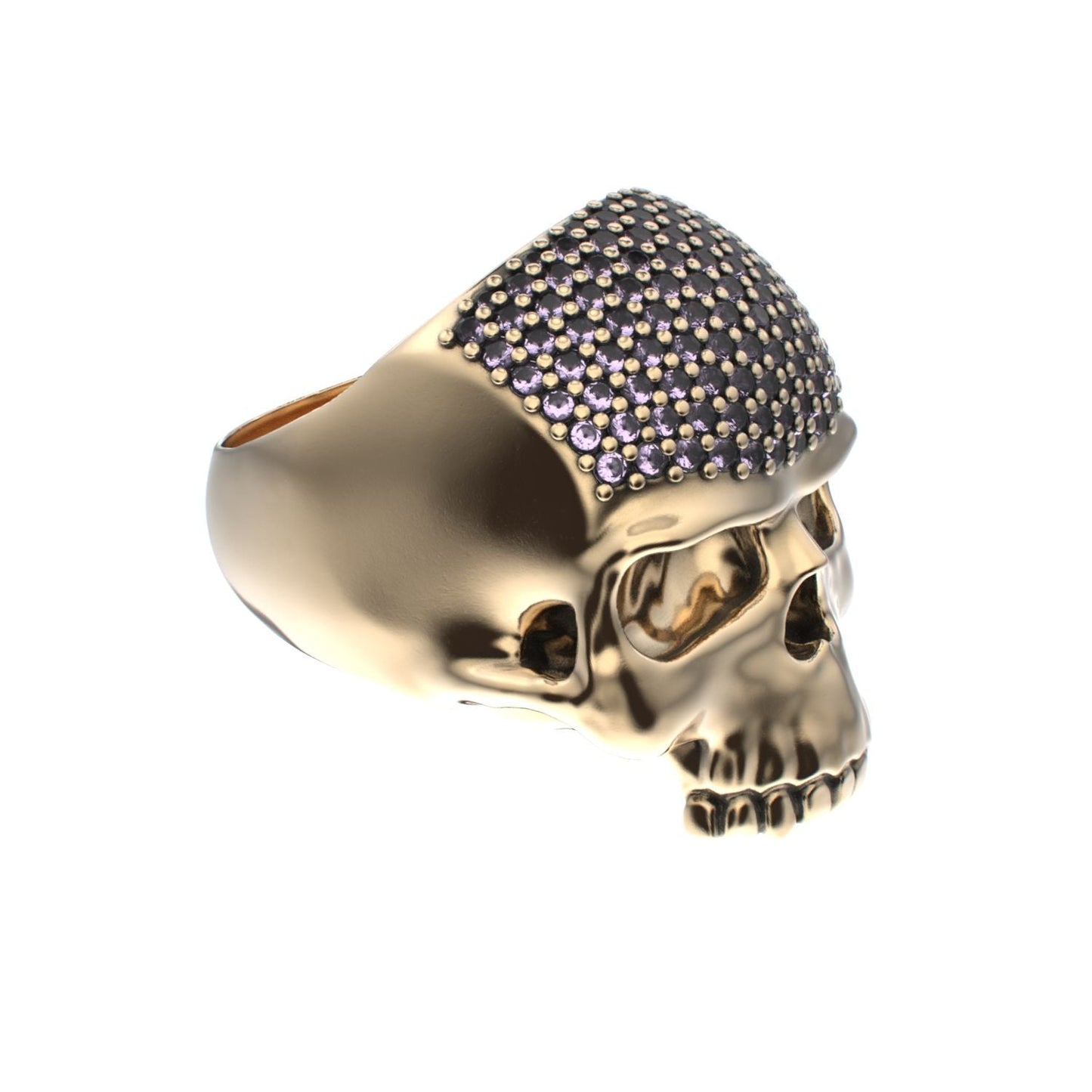 Antrax Pavè Skull Ring - Amethyst - 9ct Gold - BeckonJewel