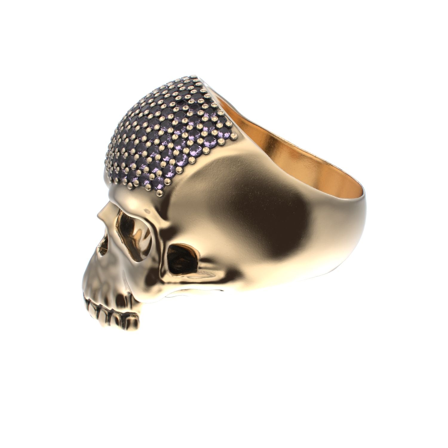 Antrax Pavè Skull Ring - Amethyst - 9ct Gold - BeckonJewel