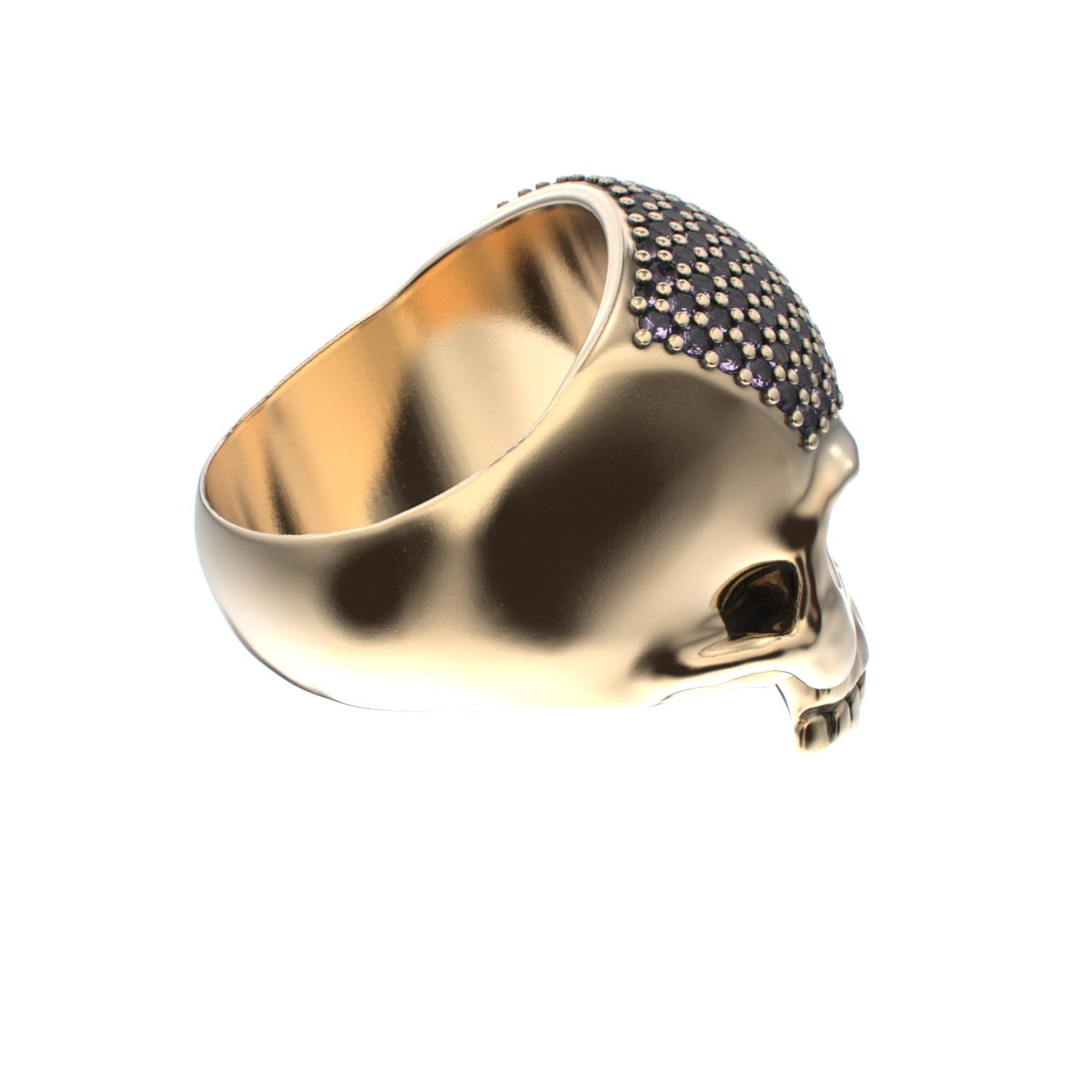 Antrax Pavè Skull Ring - Amethyst - 9ct Gold - BeckonJewel