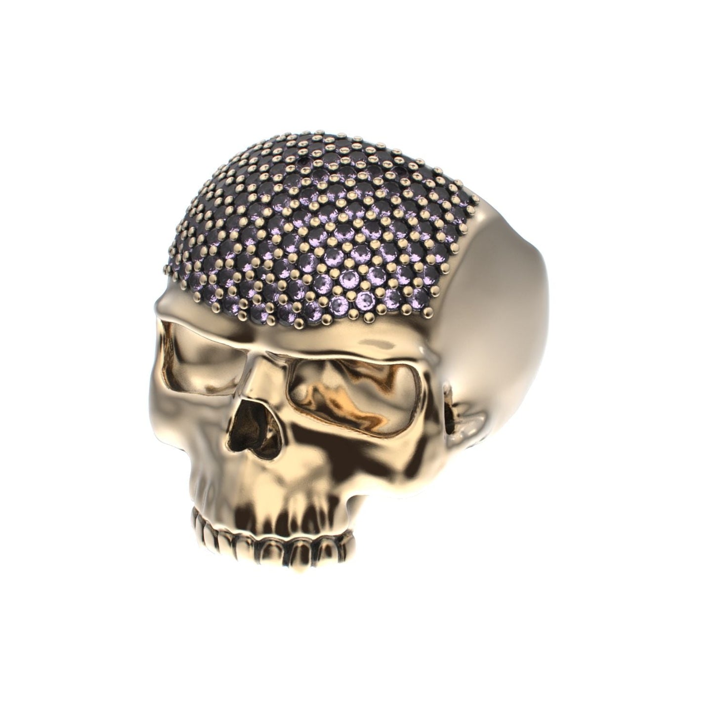 Antrax Pavè Skull Ring - Amethyst - 9ct Gold - BeckonJewel