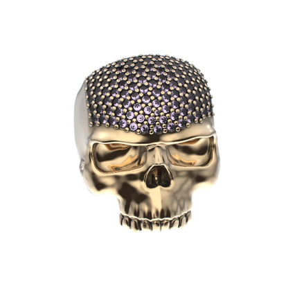 Antrax Pavè Skull Ring - Amethyst - 9ct Gold - BeckonJewel