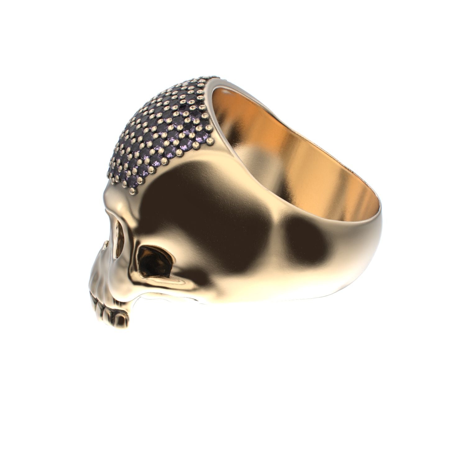 Antrax Pavè Skull Ring - Amethyst - 9ct Gold - BeckonJewel