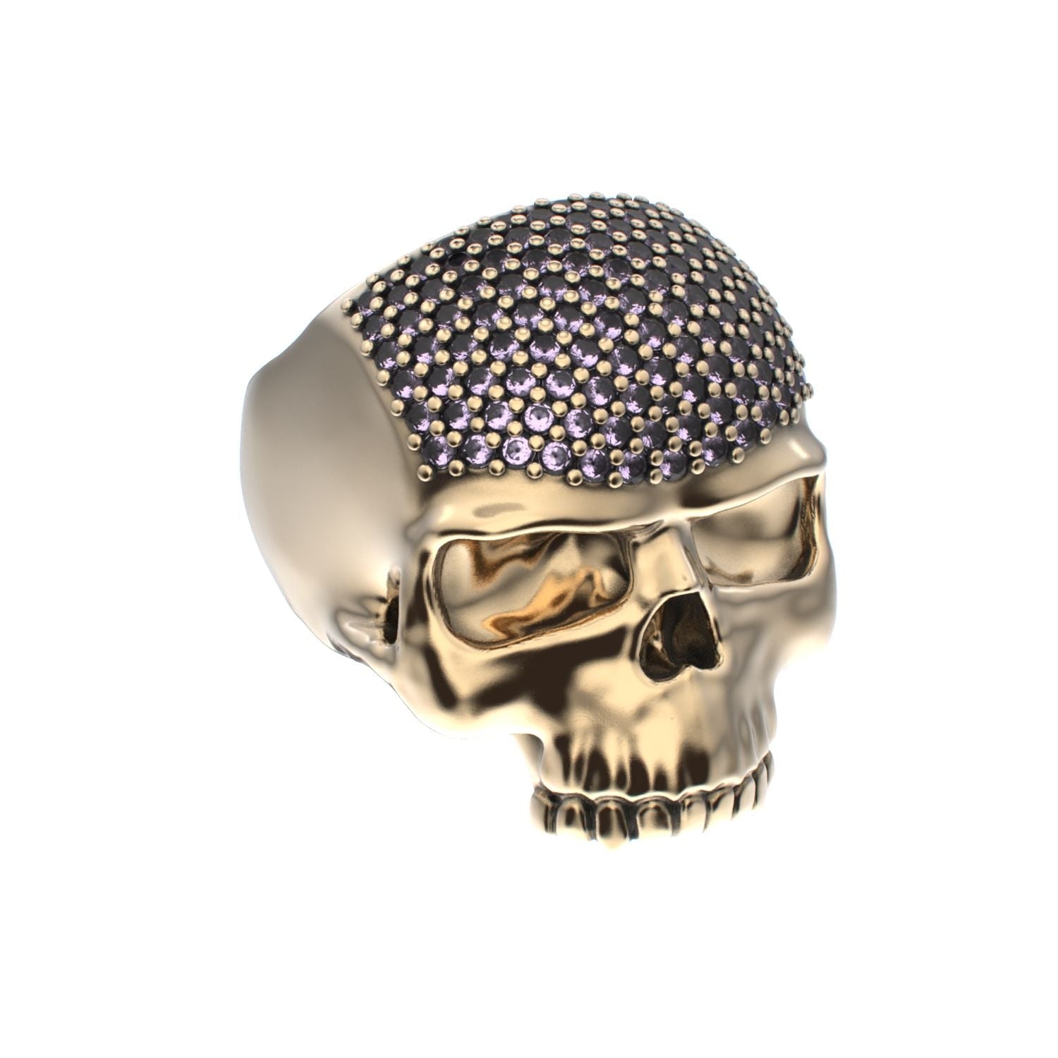 Antrax Pavè Skull Ring - Amethyst - 9ct Gold - BeckonJewel