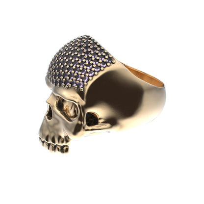 Antrax Pavè Skull Ring - Amethyst - 9ct Gold - BeckonJewel