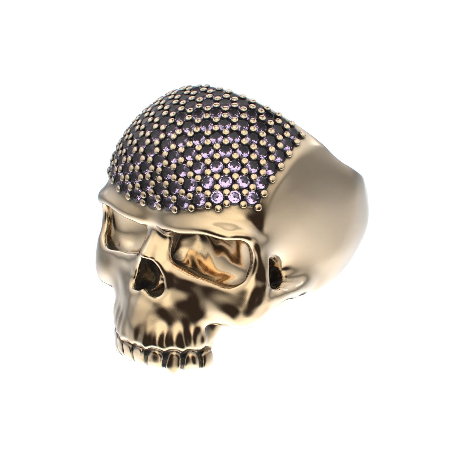 Antrax Pavè Skull Ring - Amethyst - 9ct Gold - BeckonJewel