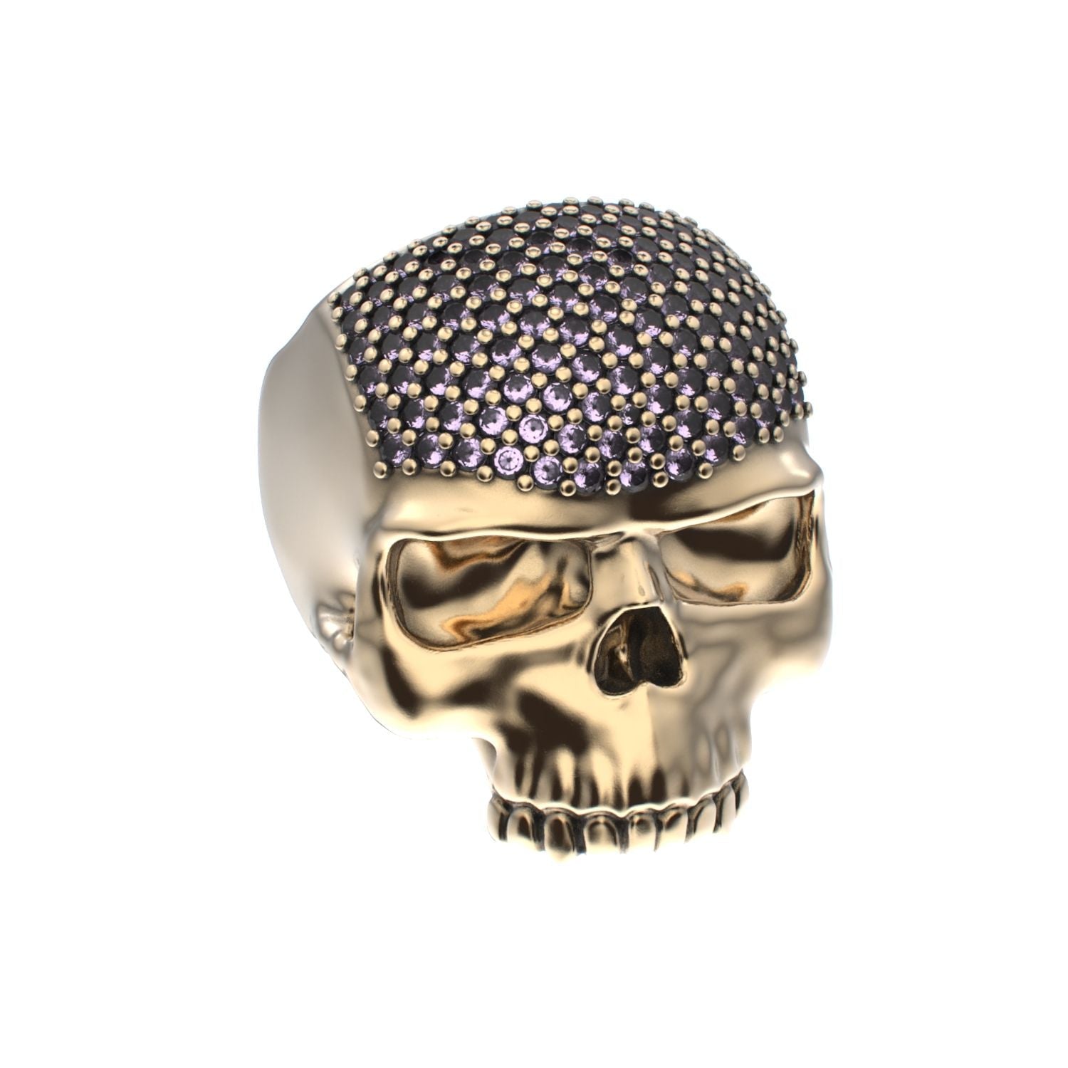 Antrax Pavè Skull Ring - Amethyst - 9ct Gold - BeckonJewel