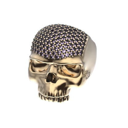 Antrax Pavè Skull Ring - Amethyst - 9ct Gold - BeckonJewel