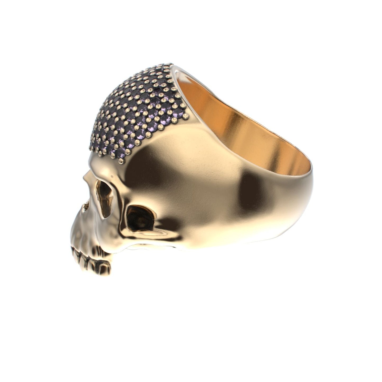 Antrax Pavè Skull Ring - Amethyst - 9ct Gold - BeckonJewel