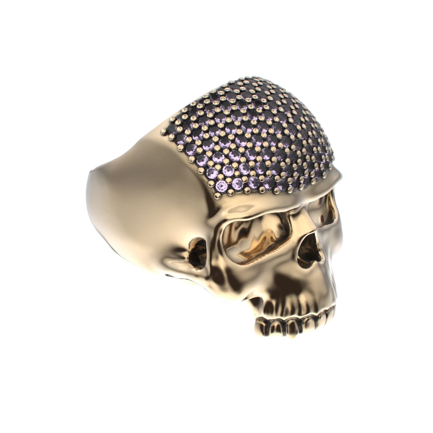 Antrax Pavè Skull Ring - Amethyst - 9ct Gold - BeckonJewel