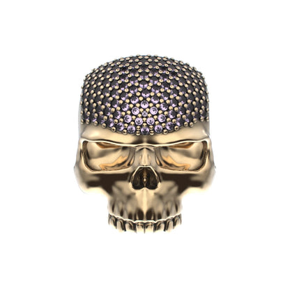 Antrax Pavè Skull Ring - Amethyst - 9ct Gold - BeckonJewel