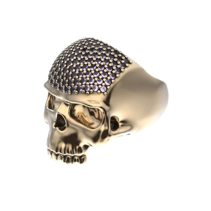 Antrax Pavè Skull Ring - Amethyst - 9ct Gold - BeckonJewel