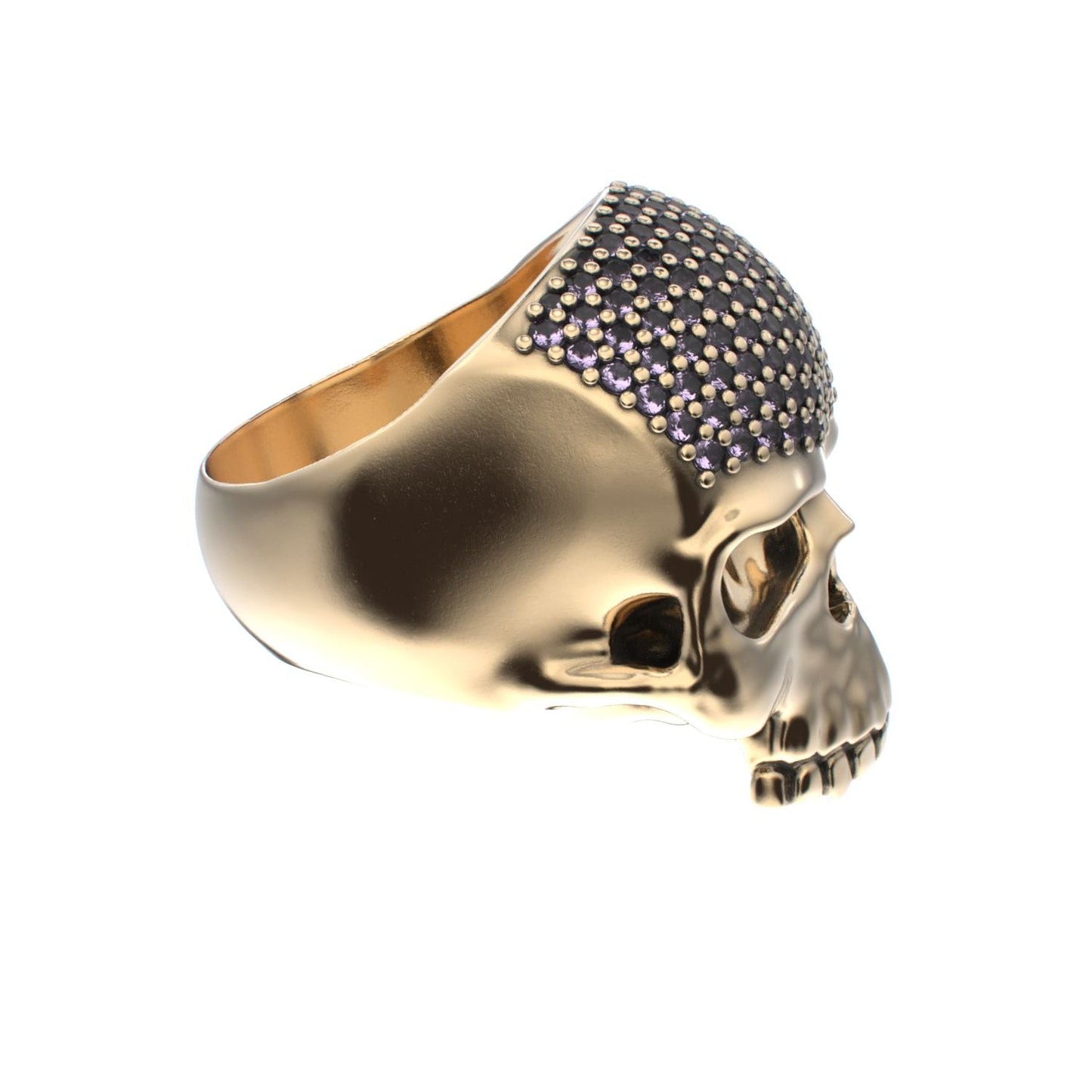 Antrax Pavè Skull Ring - Amethyst - 9ct Gold - BeckonJewel