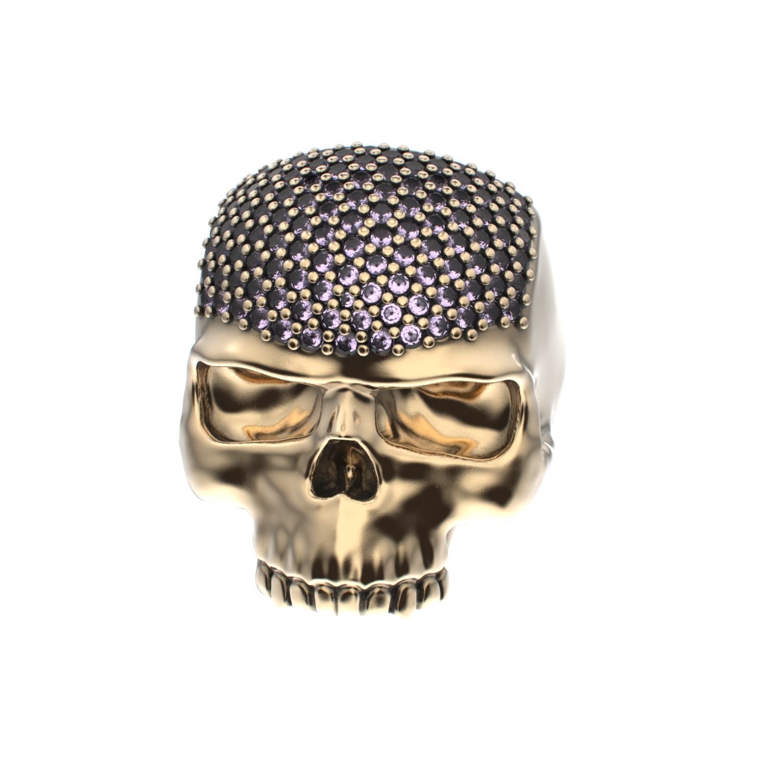 Antrax Pavè Skull Ring - Amethyst - 9ct Gold - BeckonJewel