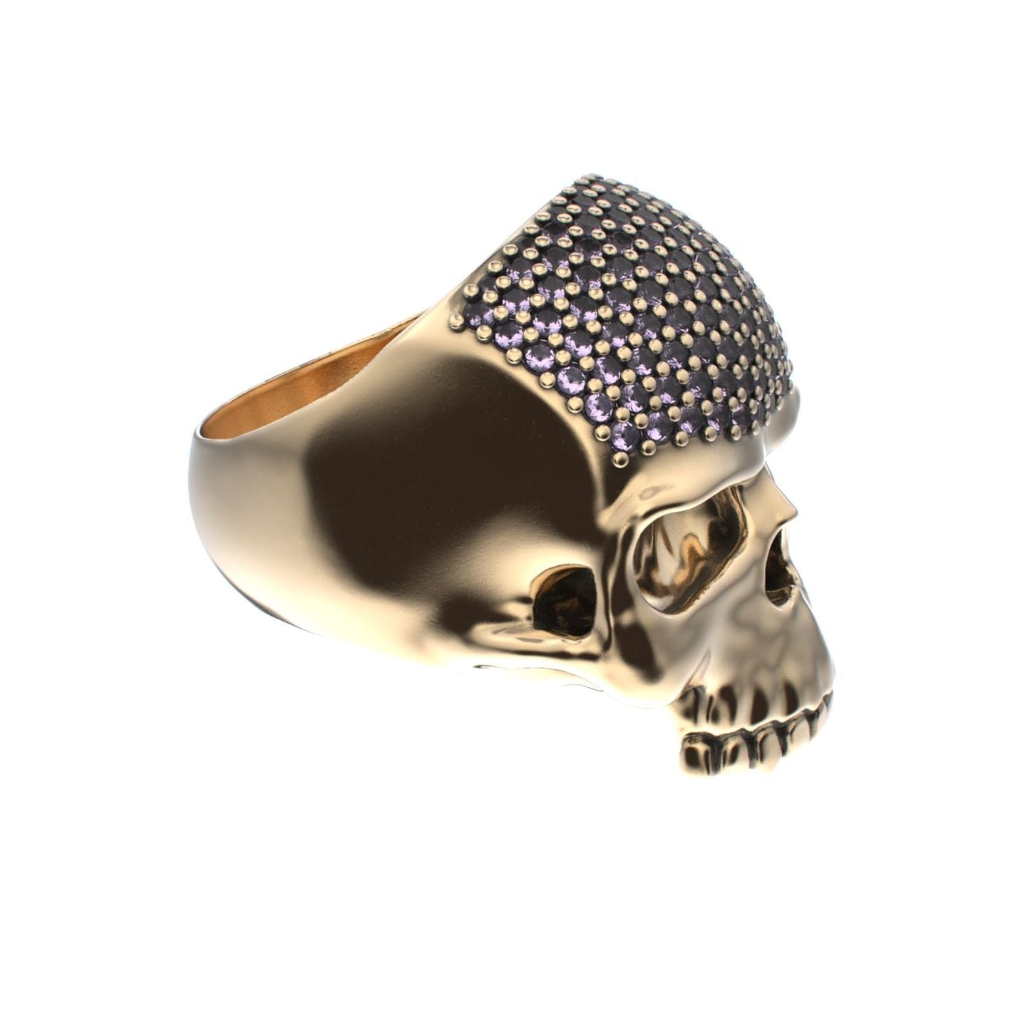 Antrax Pavè Skull Ring - Amethyst - 9ct Gold - BeckonJewel