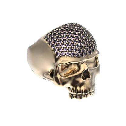 Antrax Pavè Skull Ring - Amethyst - 9ct Gold - BeckonJewel