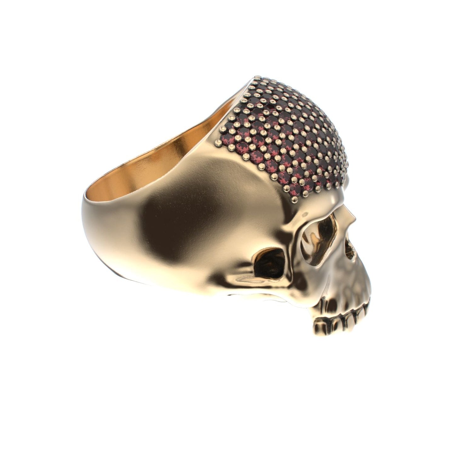 Antrax Pavè Skull Ring - Garnet - 9ct Gold - BeckonJewel