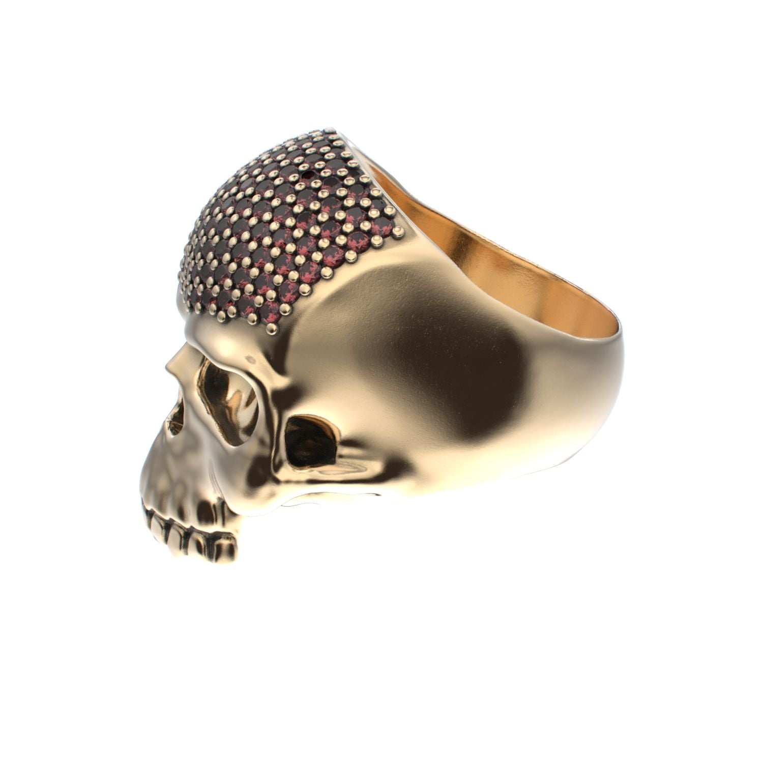 Antrax Pavè Skull Ring - Garnet - 9ct Gold - BeckonJewel