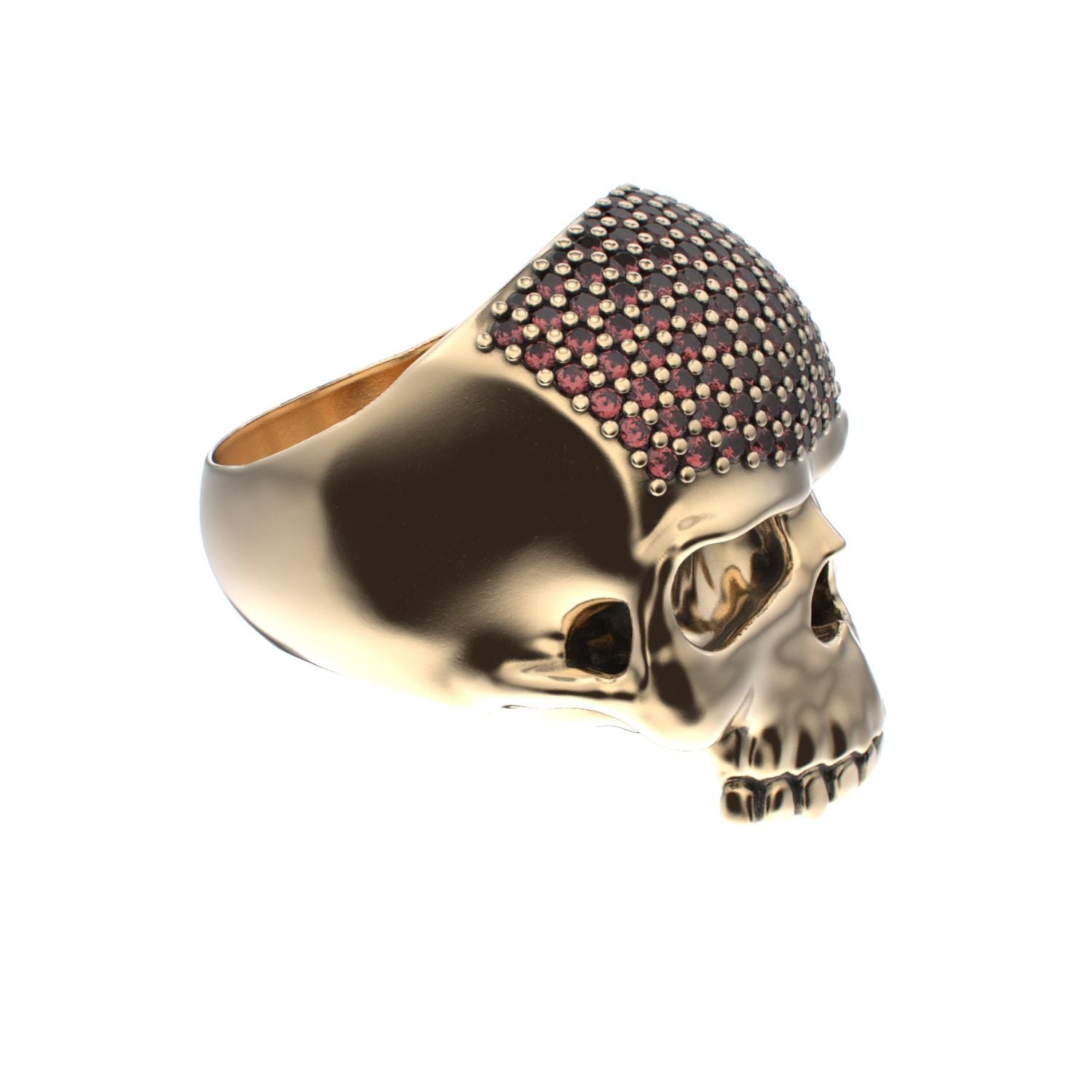 Antrax Pavè Skull Ring - Garnet - 9ct Gold - BeckonJewel