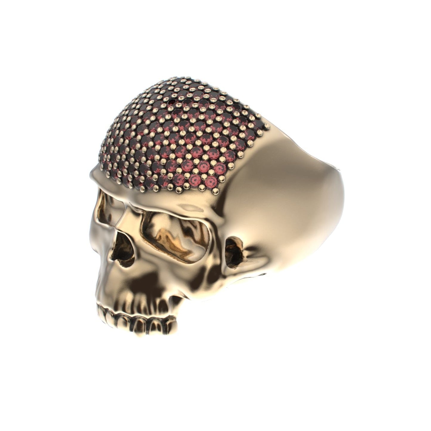 Antrax Pavè Skull Ring - Garnet - 9ct Gold - BeckonJewel