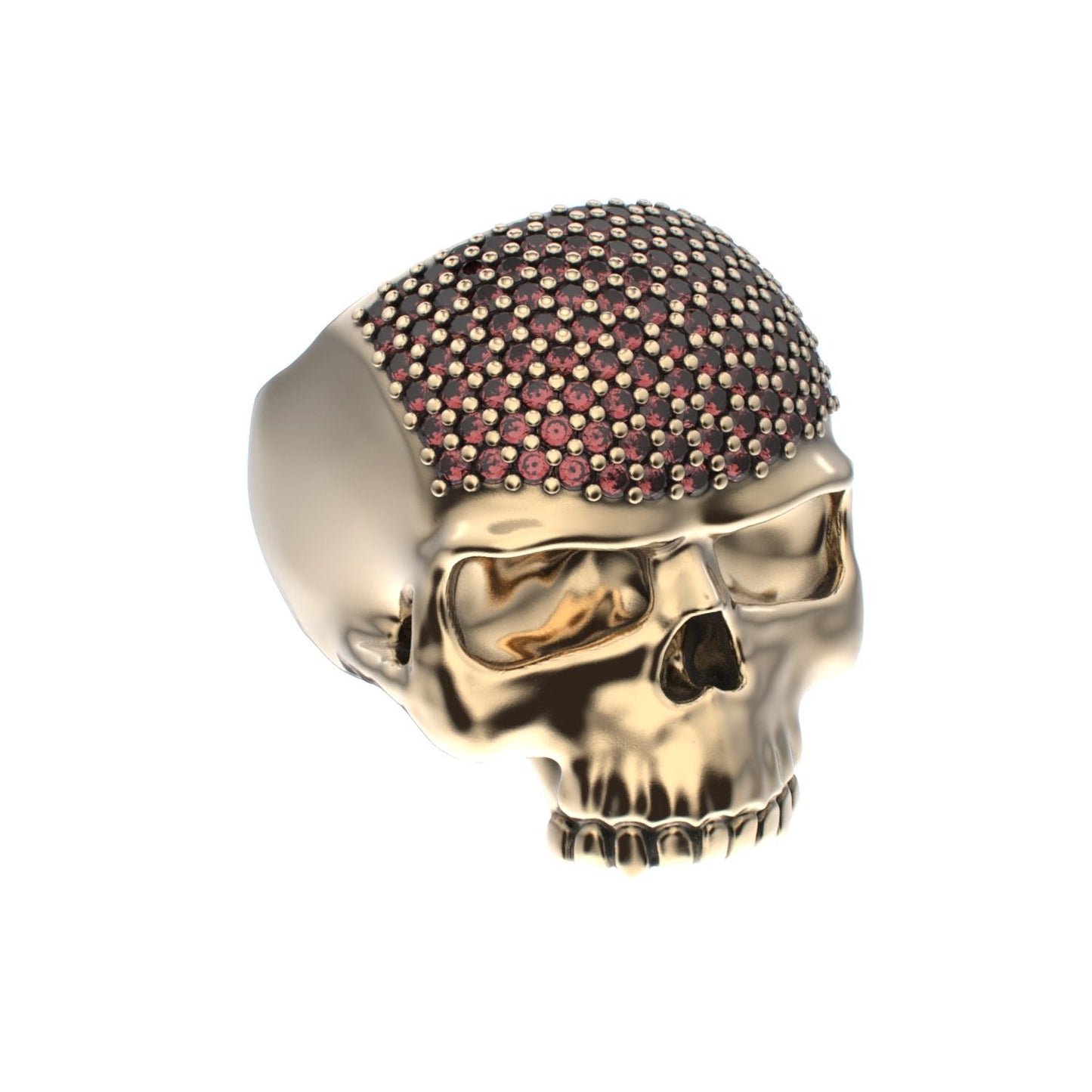 Antrax Pavè Skull Ring - Garnet - 9ct Gold - BeckonJewel