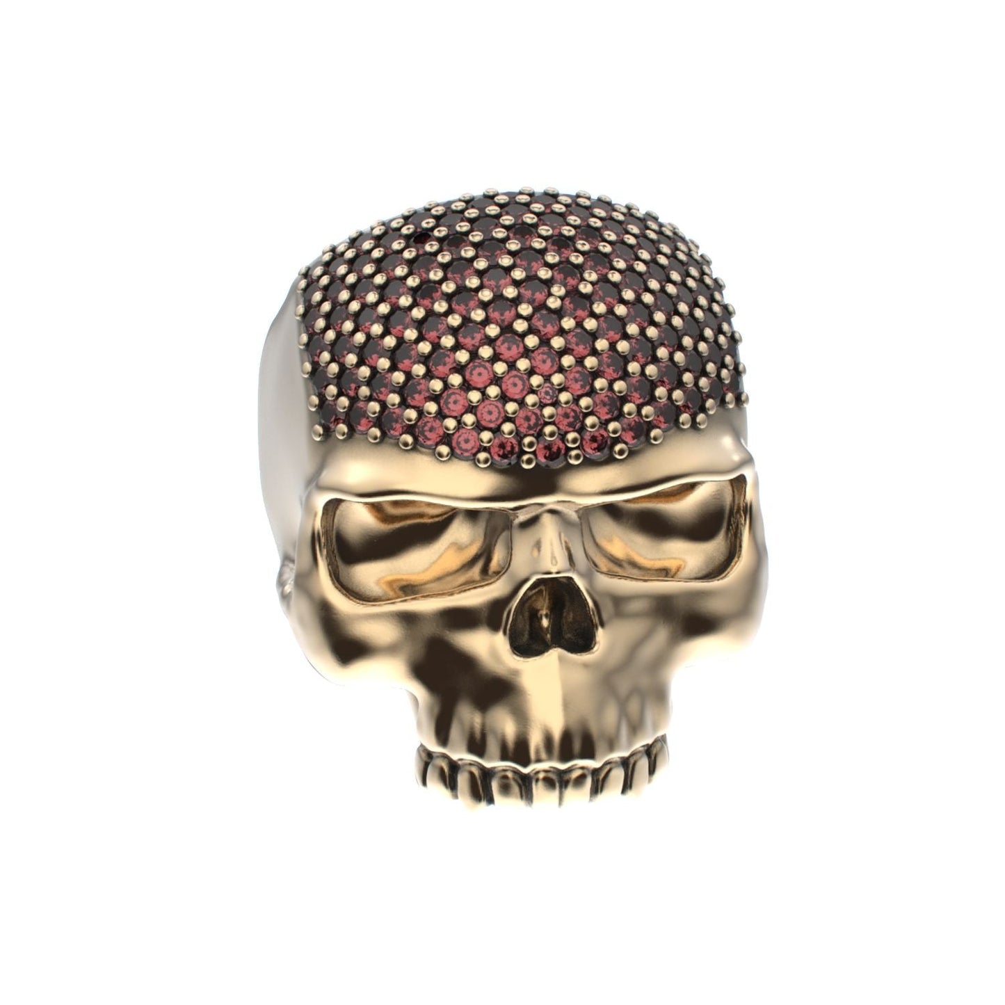 Antrax Pavè Skull Ring - Garnet - 9ct Gold - BeckonJewel