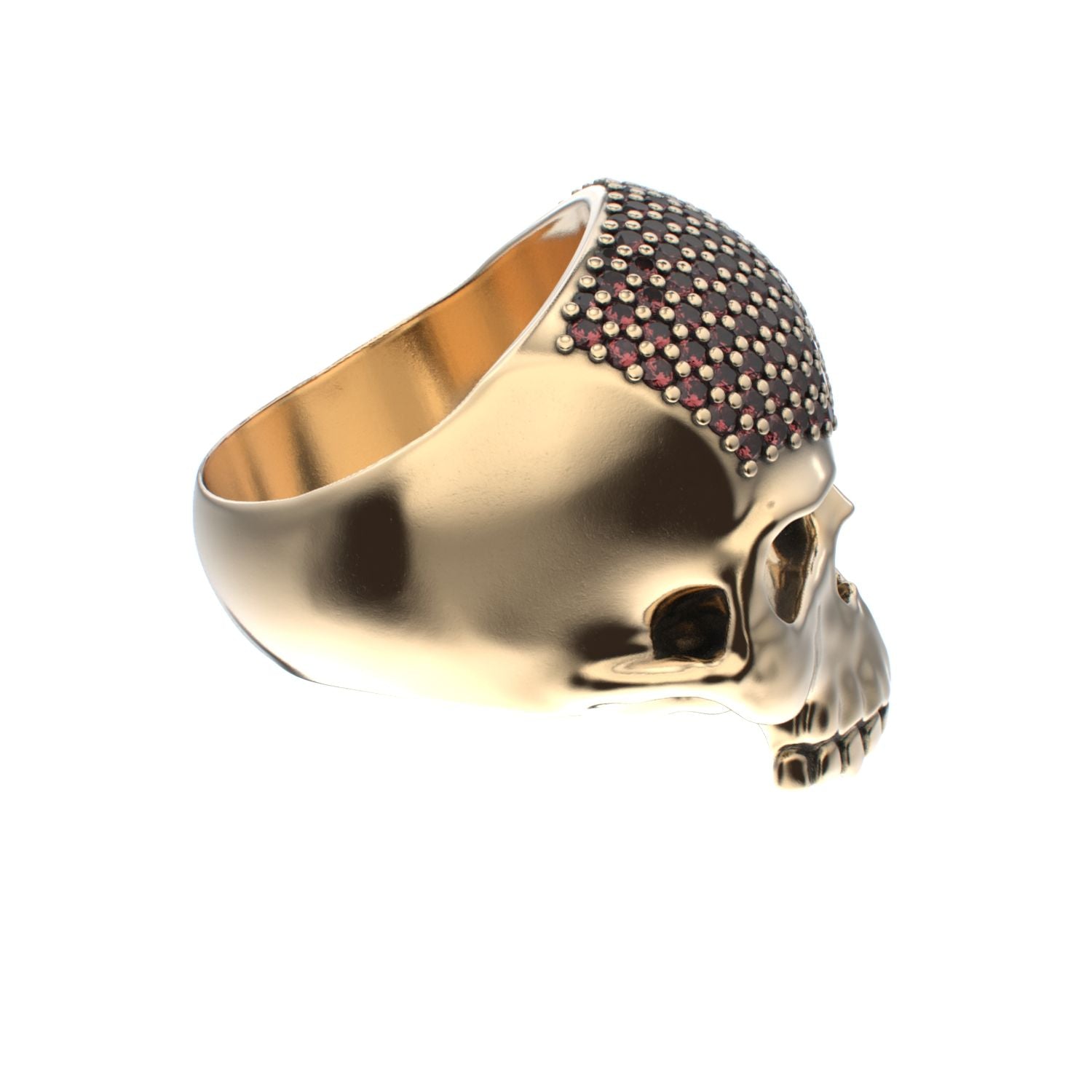 Antrax Pavè Skull Ring - Garnet - 9ct Gold - BeckonJewel