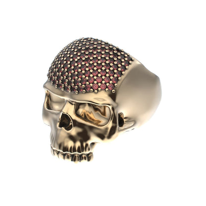 Antrax Pavè Skull Ring - Garnet - 9ct Gold - BeckonJewel