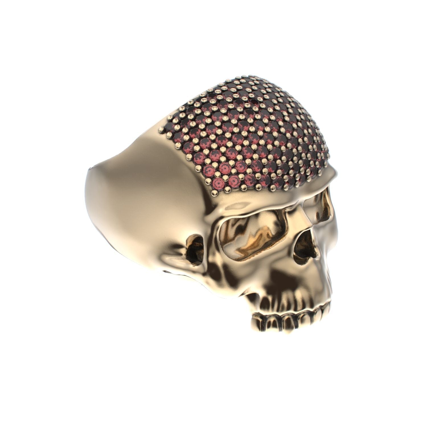 Antrax Pavè Skull Ring - Garnet - 9ct Gold - BeckonJewel