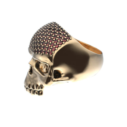 Antrax Pavè Skull Ring - Garnet - 9ct Gold - BeckonJewel