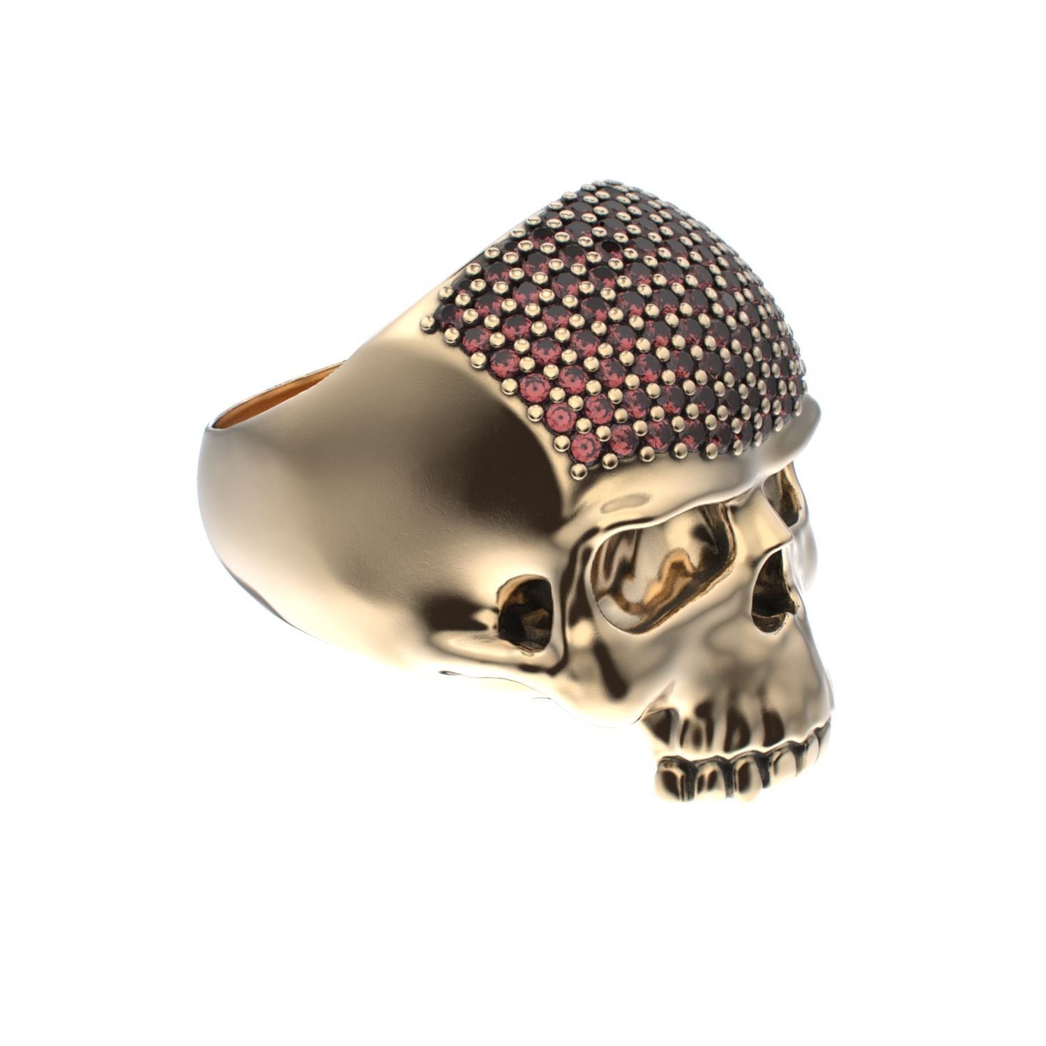 Antrax Pavè Skull Ring - Garnet - 9ct Gold - BeckonJewel