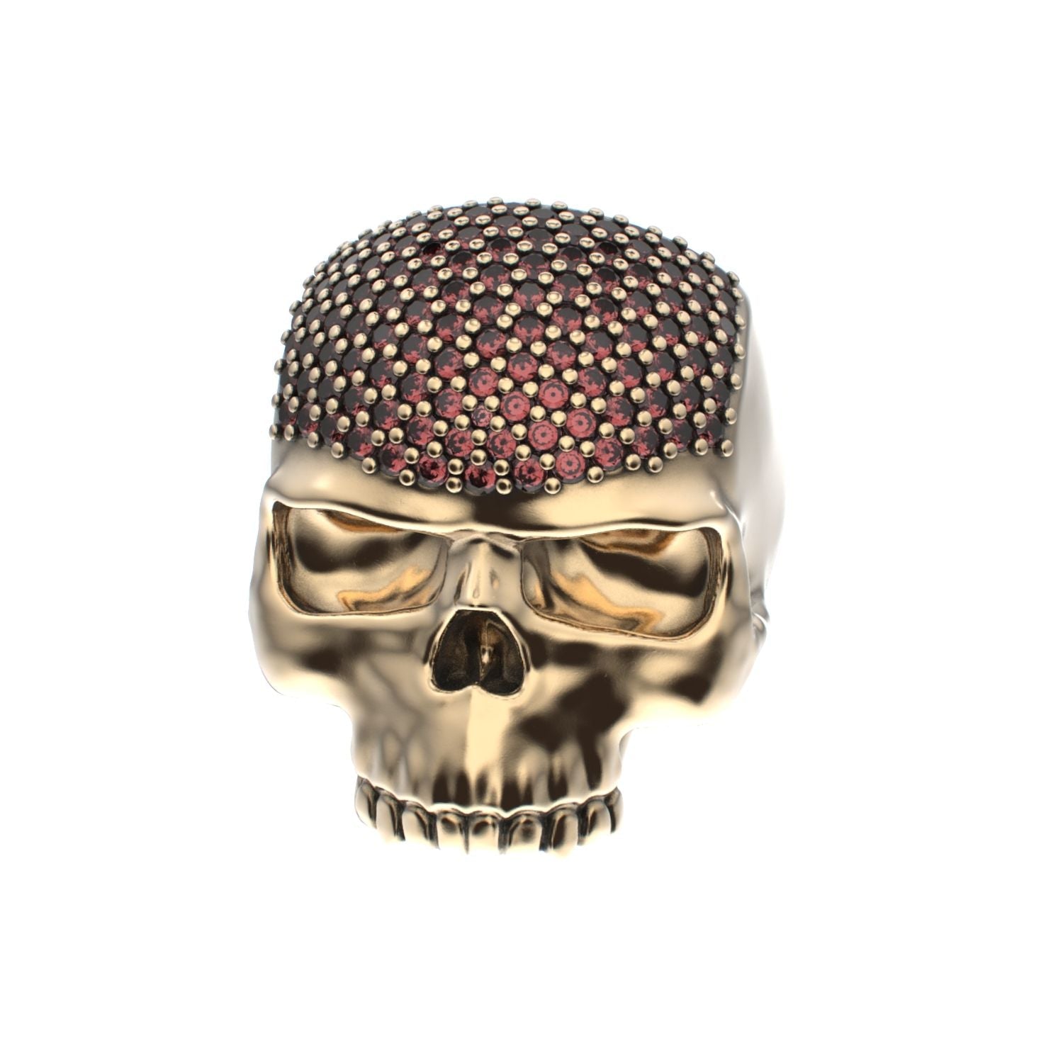 Antrax Pavè Skull Ring - Garnet - 9ct Gold - BeckonJewel