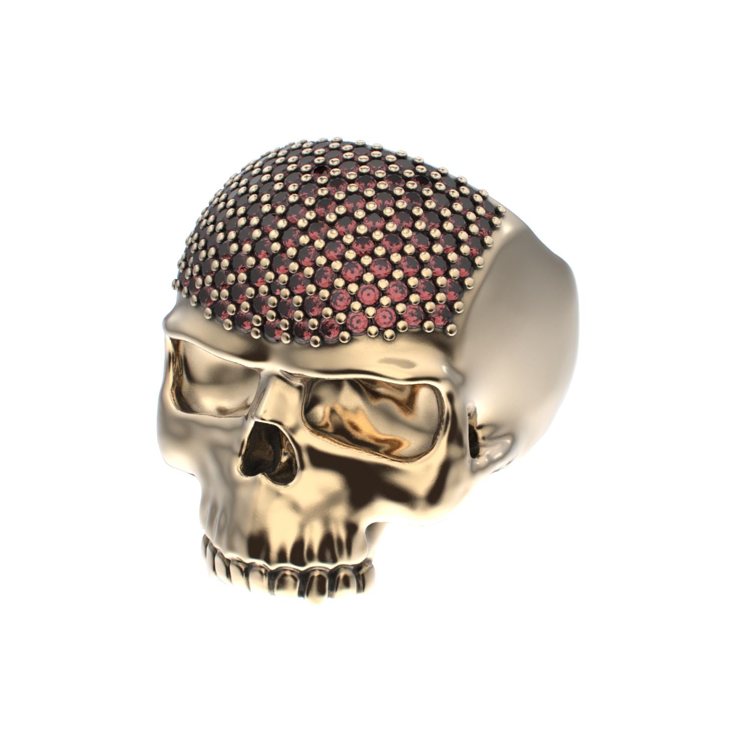 Antrax Pavè Skull Ring - Garnet - 9ct Gold - BeckonJewel