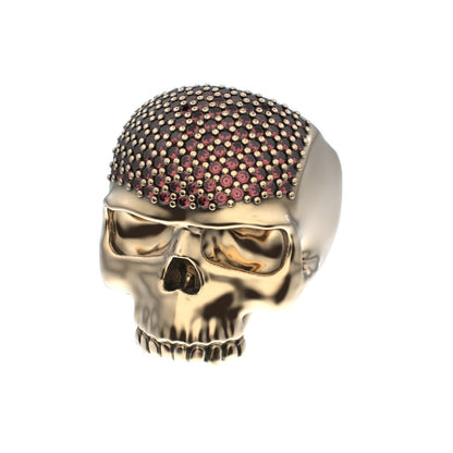 Antrax Pavè Skull Ring - Garnet - 9ct Gold - BeckonJewel