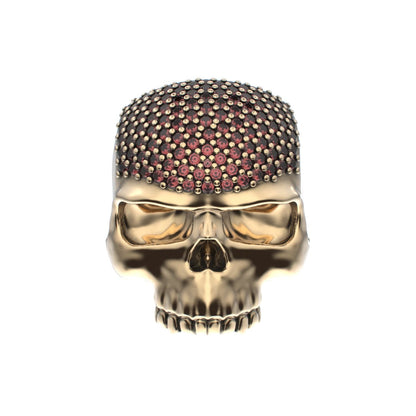 Antrax Pavè Skull Ring - Garnet - 9ct Gold - BeckonJewel