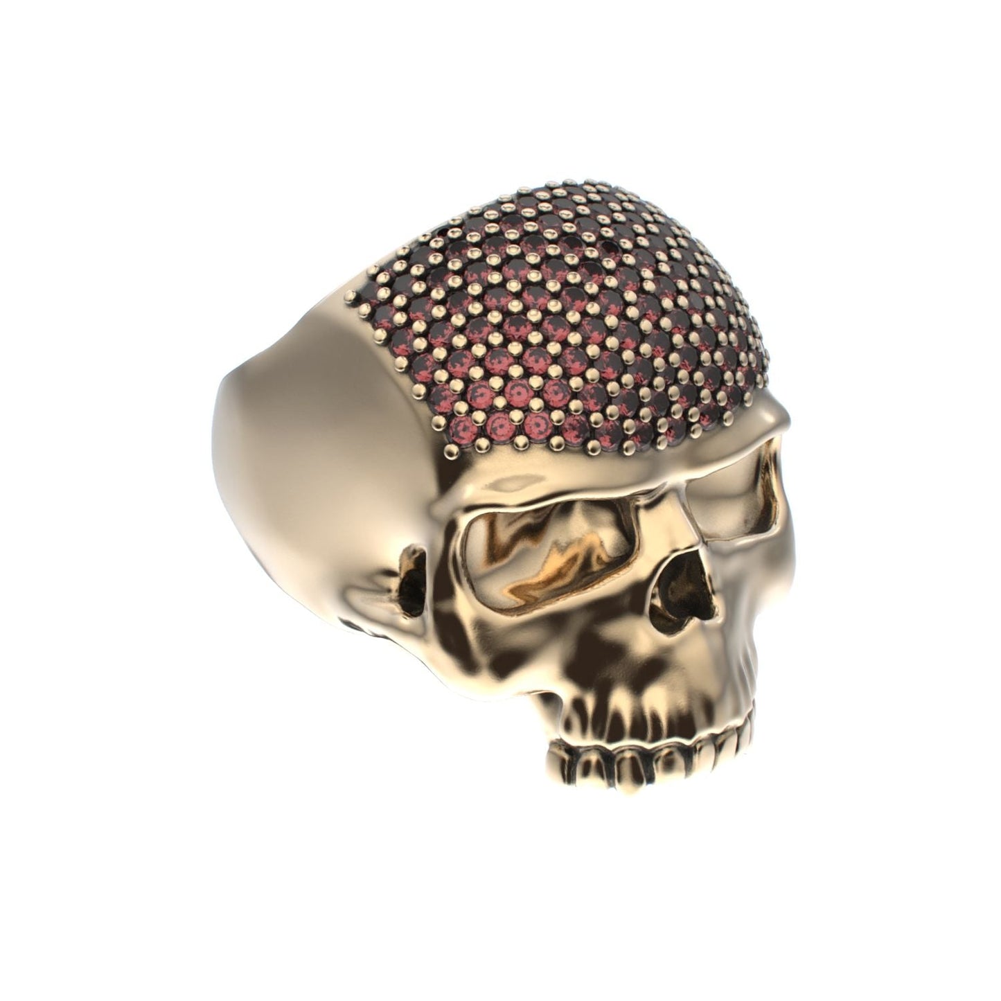 Antrax Pavè Skull Ring - Garnet - 9ct Gold - BeckonJewel