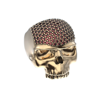 Antrax Pavè Skull Ring - Garnet - 9ct Gold - BeckonJewel