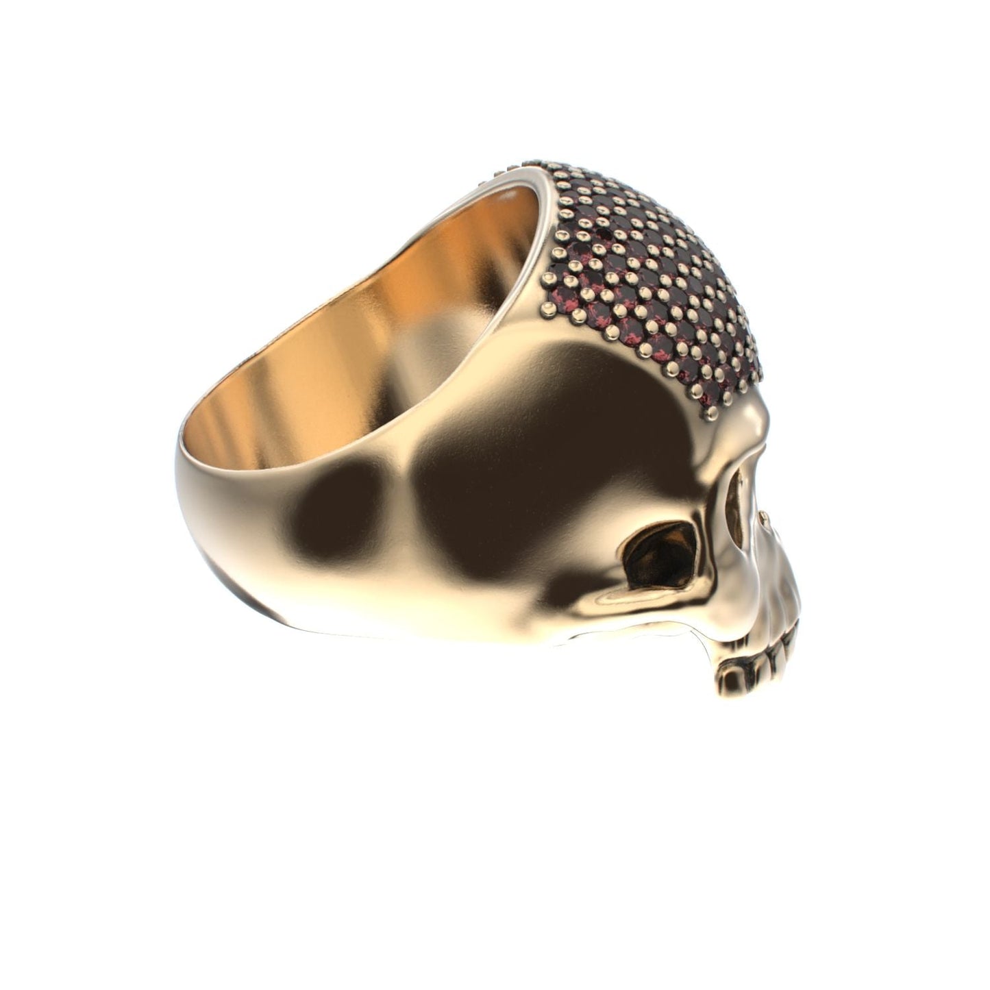 Antrax Pavè Skull Ring - Garnet - 9ct Gold - BeckonJewel