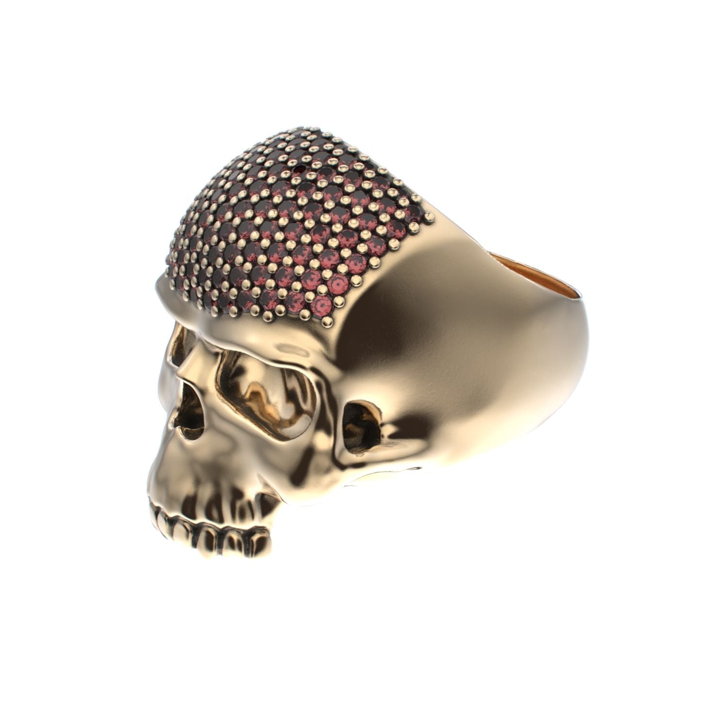 Antrax Pavè Skull Ring - Garnet - 9ct Gold - BeckonJewel